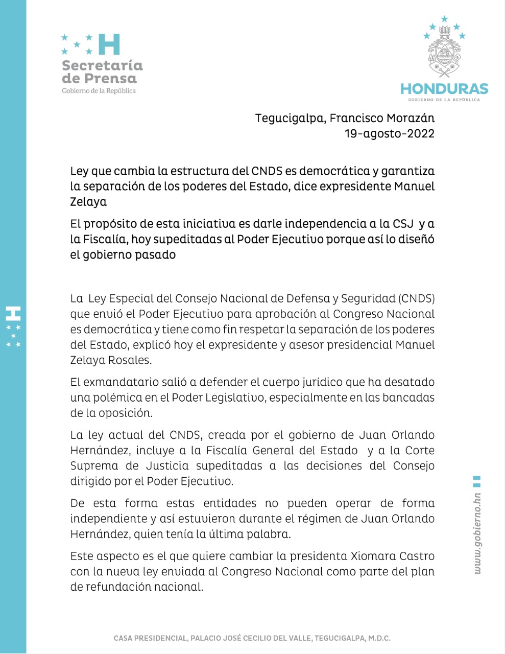 Canciller entrega a la ONU las observaciones de Honduras al memorando de entendimiento para la instalación de la CICIH. 